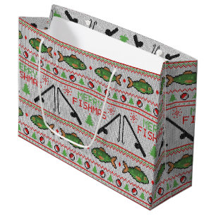 Fish Ugly Christmas Sweater Large Gift Bag