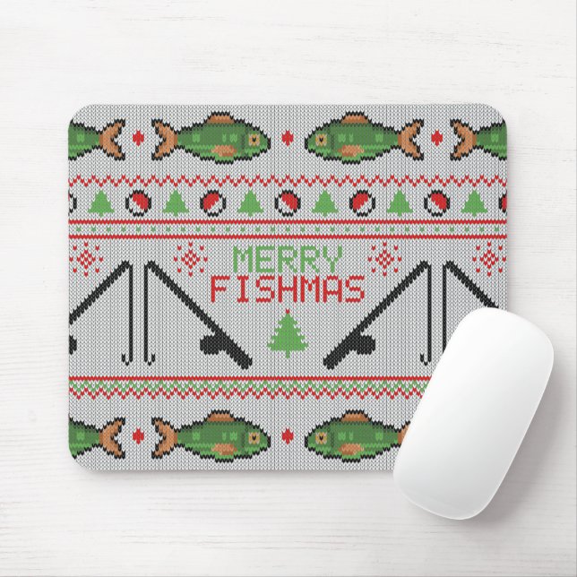 Fish Ugly Christmas Sweater Mouse Pad (With Mouse)