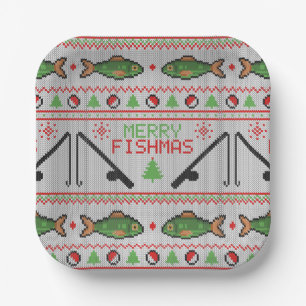 Fish Ugly Christmas Sweater Paper Plate