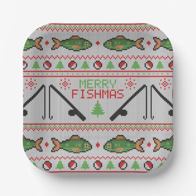 Fish Ugly Christmas Sweater Paper Plate (Front)