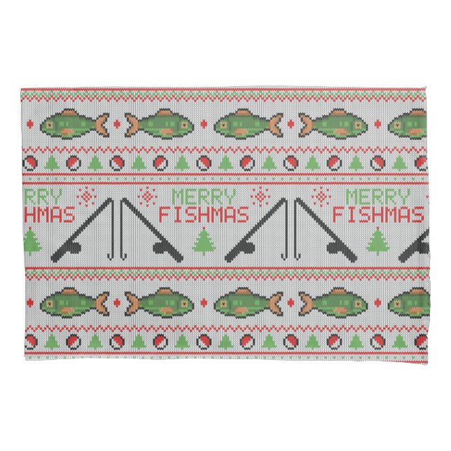 Fish Ugly Christmas Sweater Pillowcase (Front-Left)
