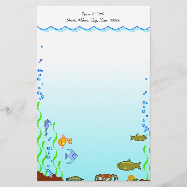 Fish Under The Sea Aquatic Personal Stationery (Front)