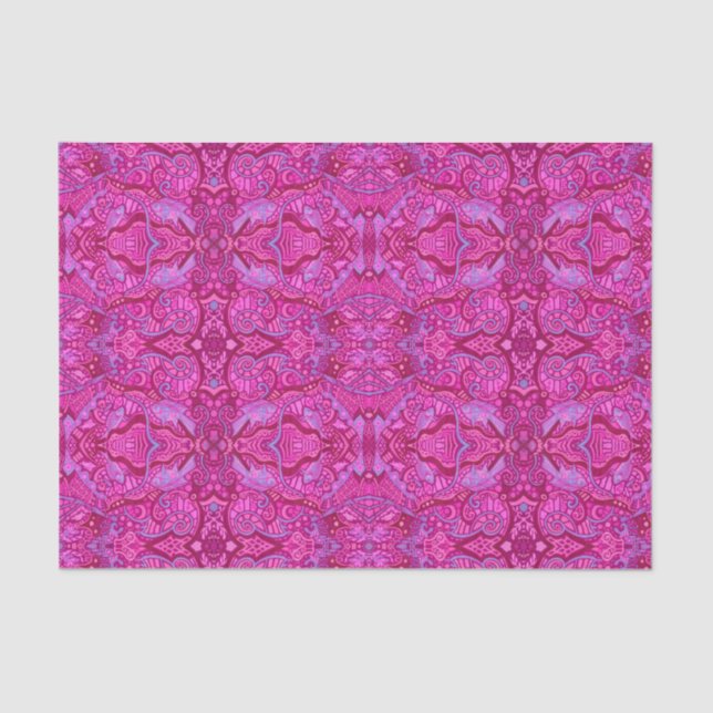 Fish Underwater Bohemian Arabesque Pattern Magenta Tissue Paper (Front)