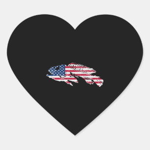 Fish - USA Flag Heart Sticker