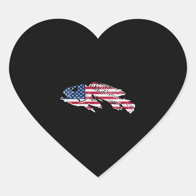 Fish - USA Flag Heart Sticker (Front)
