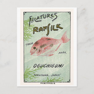 Fish Vintage Japanese Silk Label Postcard