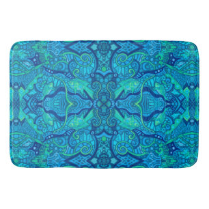 Fish Waves Underwater Bohemian Arabesque Pattern Bath Mat