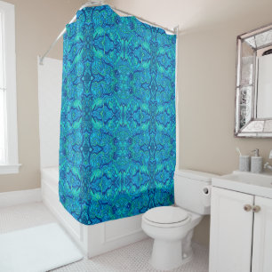 Fish Waves Underwater Bohemian Arabesque Pattern Shower Curtain