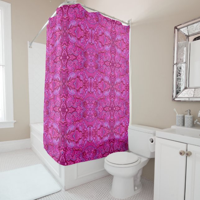 Fish Waves Underwater Bohemian Arabesque Pattern Shower Curtain (In Situ)