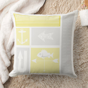 Fish Weathervane Nautical Anchor Grey Yellow  Cushion