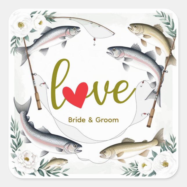 Fish Wedding themed for fishing lovers Square Sticker (Front)