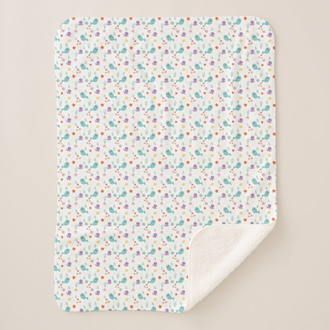 Fish Whales Water Ocean Sea Baby Nursery Sherpa Blanket (Front)