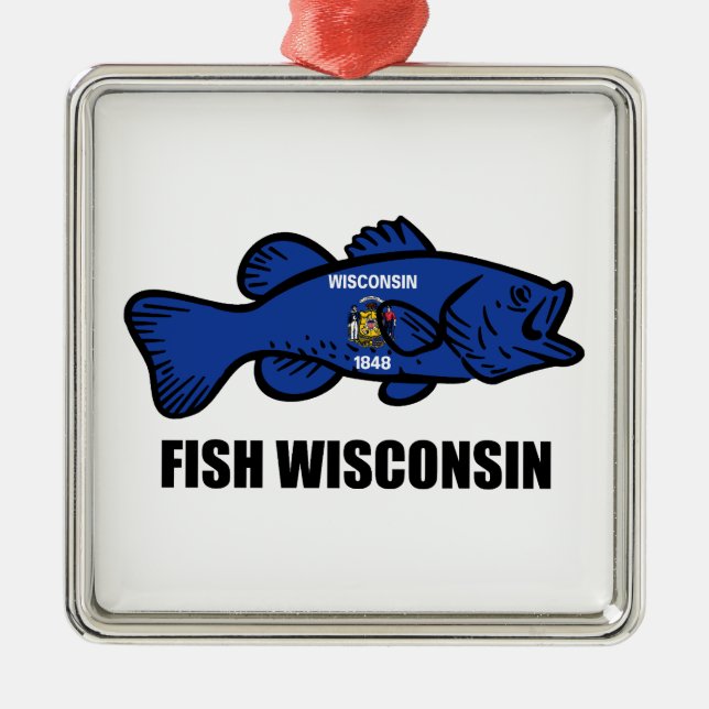 Fish Wisconsin Flag Metal Ornament (Front)