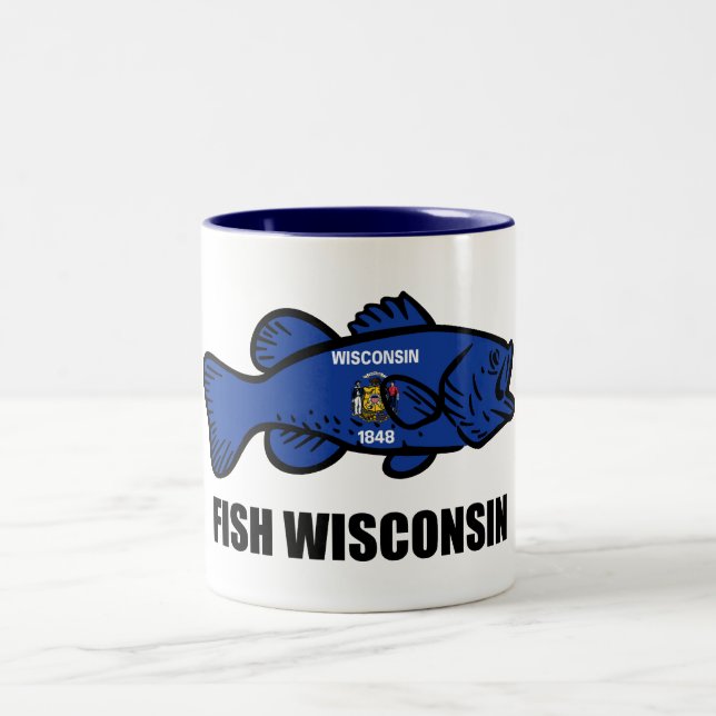 Fish Wisconsin Flag Two-Tone Coffee Mug (Center)