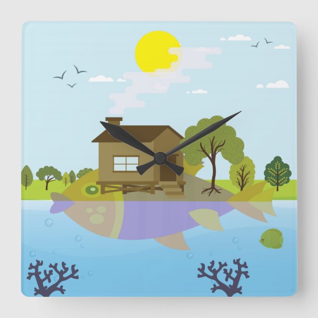 Fish with a Purpose Square Wall Clock (Front)