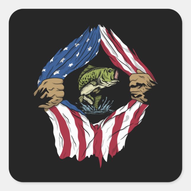 Fish with american Flag Square Sticker (Front)