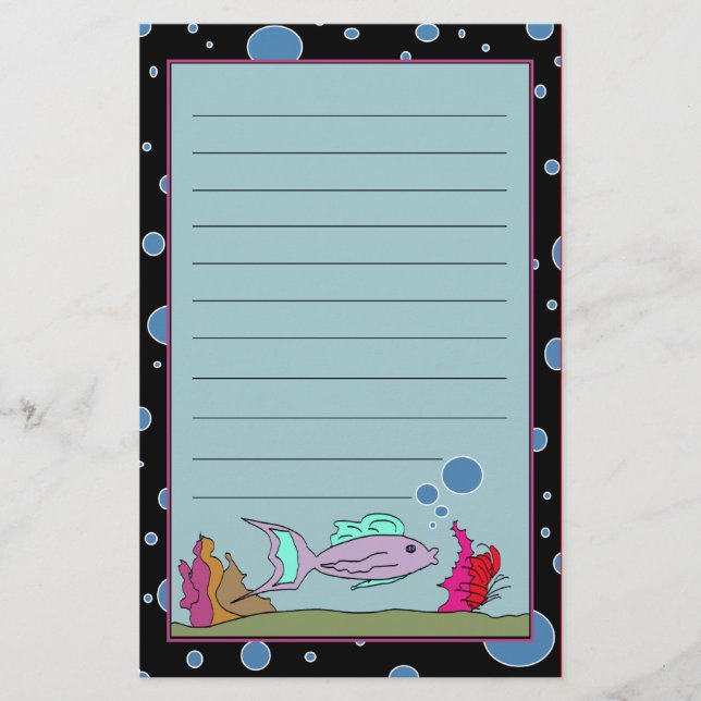 Fish with Bubble Border Lined Stationery (Front)
