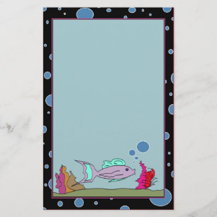 Fish with Bubble Border Unlined Stationery