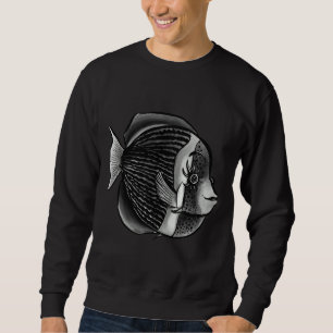 Fish With Eyelashes Black And White Digital Ink Sweatshirt