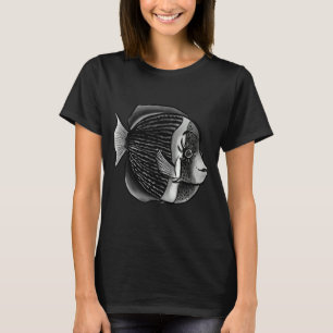 Fish With Eyelashes Black And White Digital Ink T-Shirt
