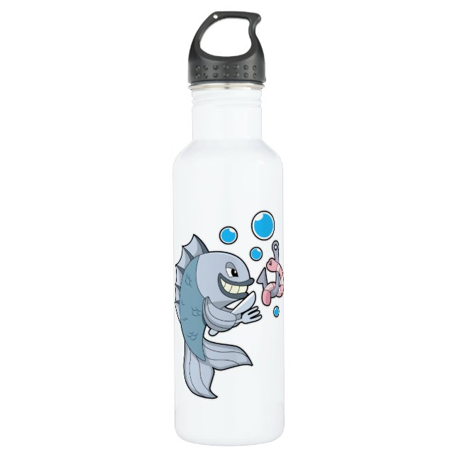 Fish with Fish hook & Worm 710 Ml Water Bottle (Front)