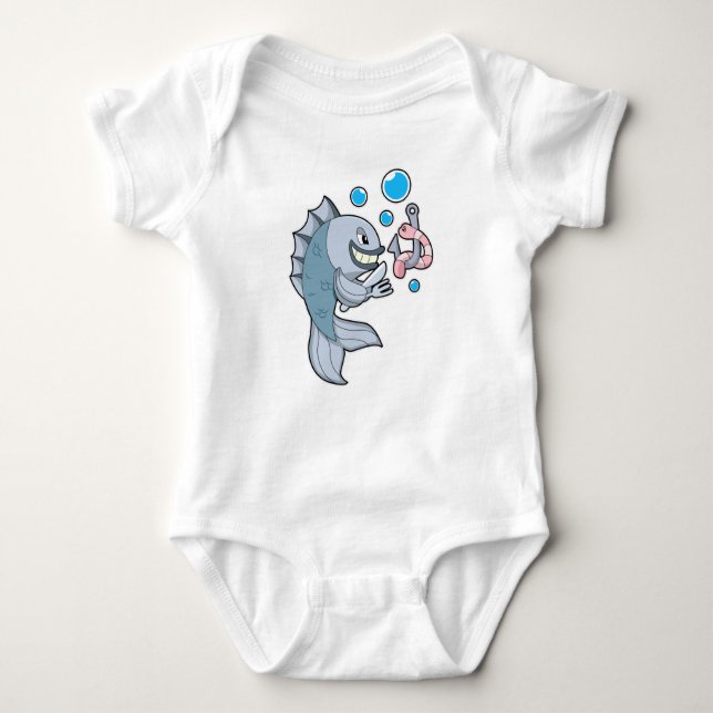 Fish with Fish hook & Worm Baby Bodysuit (Front)