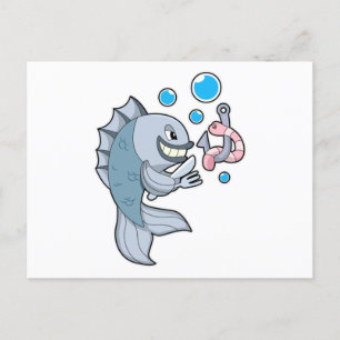 Fish with Fish hook & Worm Postcard