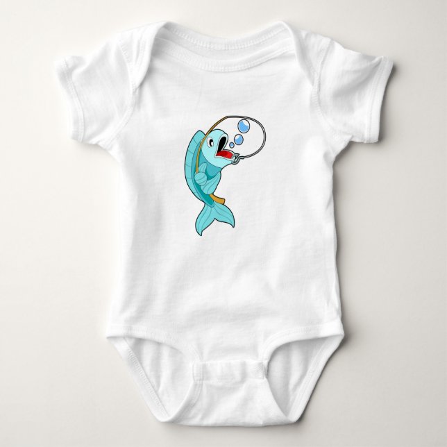 Fish with Fishing rod Baby Bodysuit (Front)