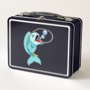 Fish with Fishing rod Metal Lunch Box