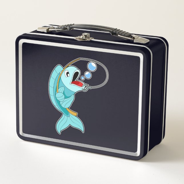 Fish with Fishing rod Metal Lunch Box (Front)