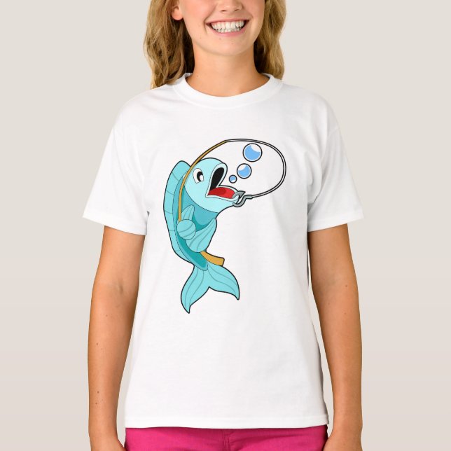 Fish with Fishing rod T-Shirt (Front)