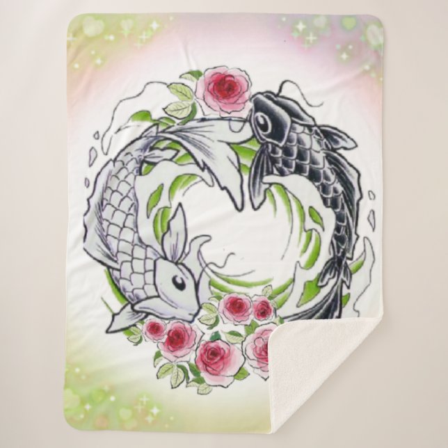 fish with roses sherpa blanket (Front)