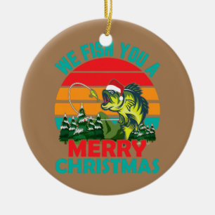 Fish You Merry Christmas in July Fishing Santa Ceramic Ornament