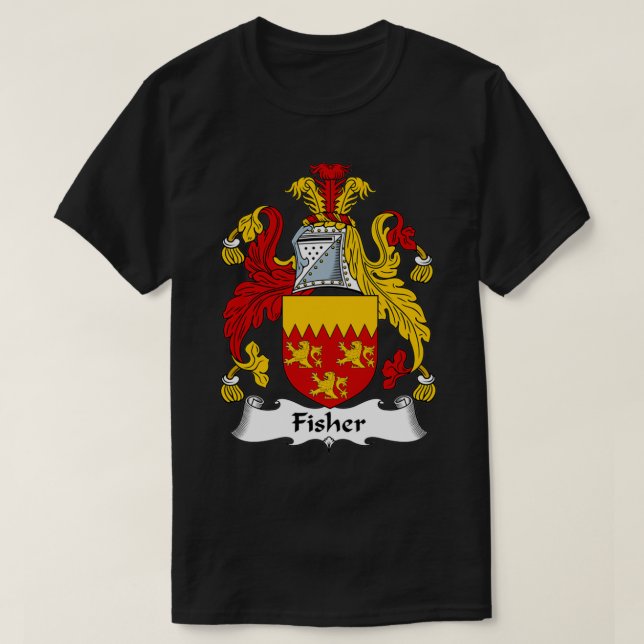 Fisher Coat of Arms Family Crest  T-Shirt (Design Front)
