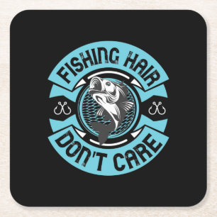 Fisher Fishing Hair Do Not Care Square Paper Coaster