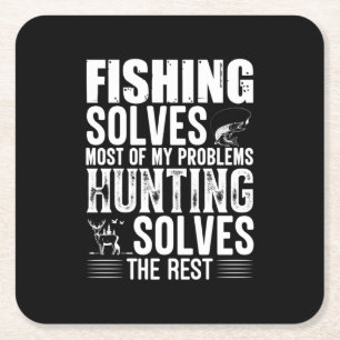 Fisher Fishing Solves Most Of My Problems Square Paper Coaster