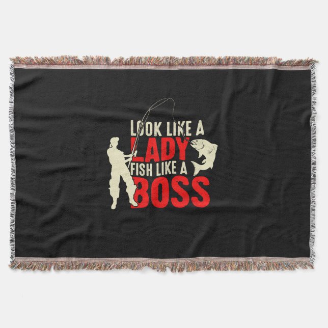 Fisher Gift A Lady Fish Like A Boss Throw Blanket (Front)