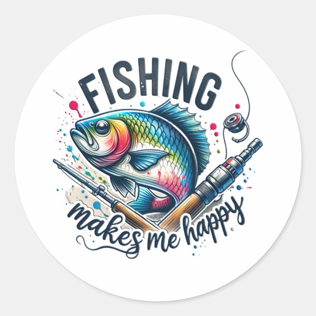 Fisher Gift Fishing Makes My Happy Classic Round Sticker (Front)