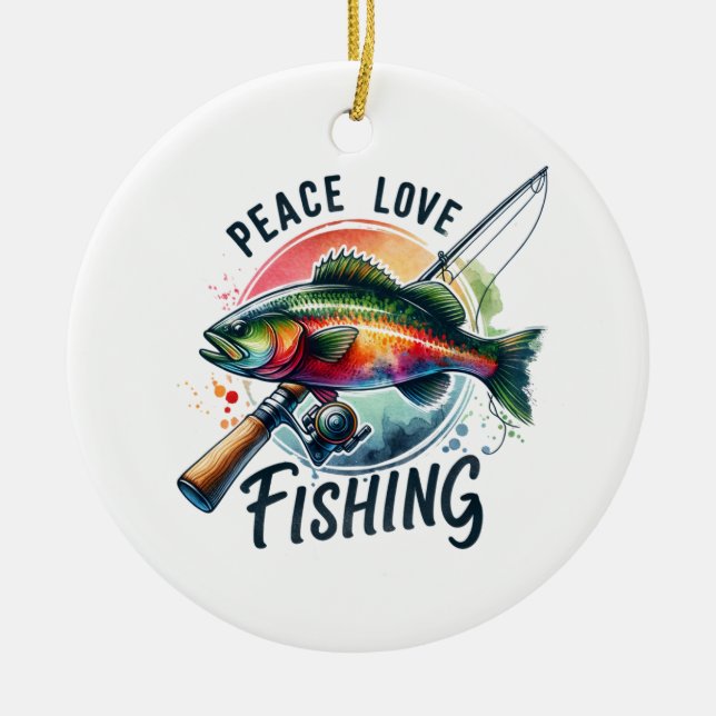 Fisher Gift Peace Love Fishing Ceramic Ornament (Front)