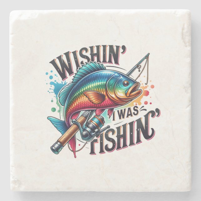 Fisher Gift Wishing I Was Fishing Stone Coaster (Front)