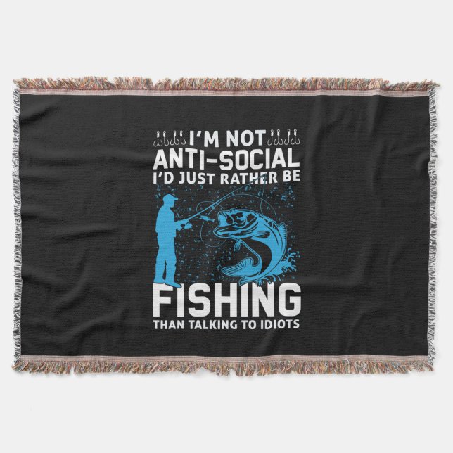 Fisher I Would Just Rather Be Fishing Throw Blanket (Front)