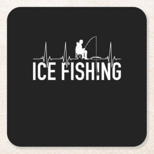 Fisher Ice Fishing Heartbeat Square Paper Coaster