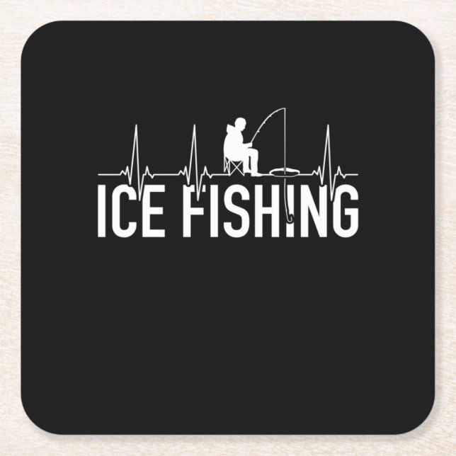 Fisher Ice Fishing Heartbeat Square Paper Coaster (Front)