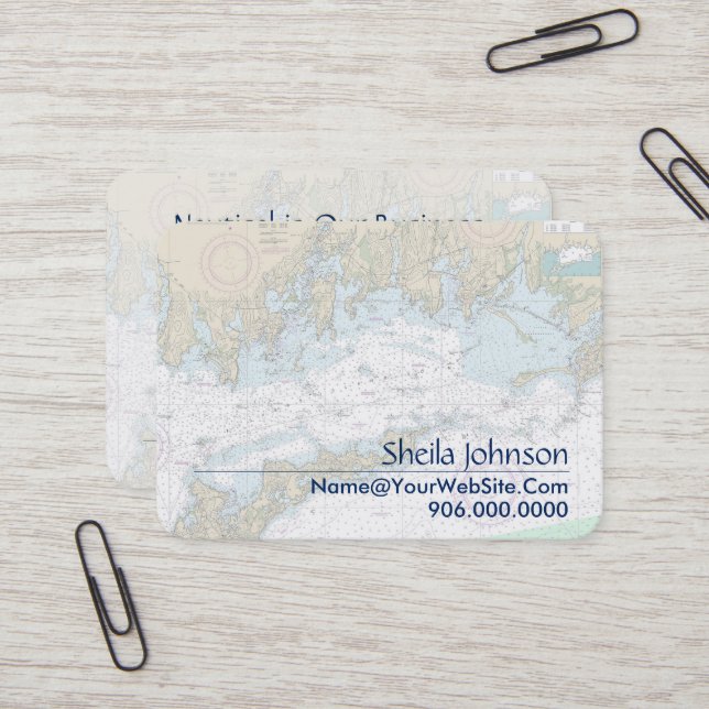 Fisher Island Sound Authentic Nautical Chart Business Card (Front/Back In Situ)