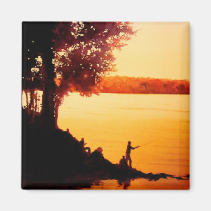 "Fisher People" Fishing Landscape Watercolor Magnet