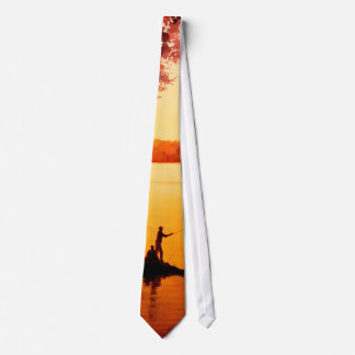 "Fisher People" Fishing Landscape Watercolor Tie