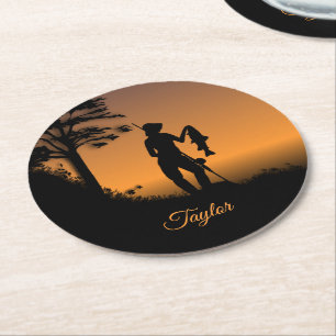 Fisher Woman at Dusk Personal Round Paper Coaster