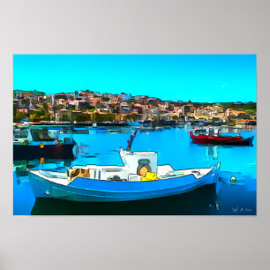 Fisherboat in Koroni Harbour A2 - Poster
