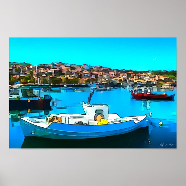 Fisherboat in Koroni Harbour A2 - Poster (Front)