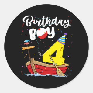 Fisherman 4th Birthday Boy Fishing 4 Year Old Classic Round Sticker